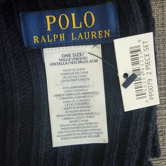 Polo Ralph Lauren Men's Navy 2 Piece Set Hat & Scarf Lambswool Blend One size - Picture 6 of 6